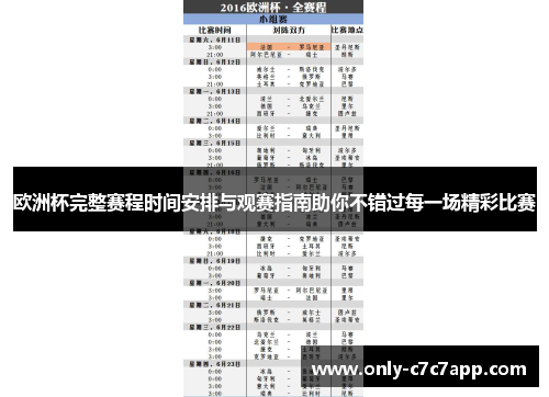 欧洲杯完整赛程时间安排与观赛指南助你不错过每一场精彩比赛 欧洲杯完整赛程时间安排与观赛指南助你不错过每一场精彩比赛